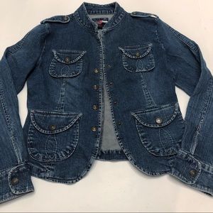 Live a Little Denim Jean Collarless Jacket Small